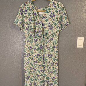 Vtg Karin Stevens Cottage Core Floral Feminine Tea Dress Rayon Size 8